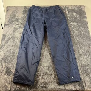 Vtg Y2K Nike Nylon Track Pants Lined Ankle Zip Navy Blue Men's XXL Silver Tag
